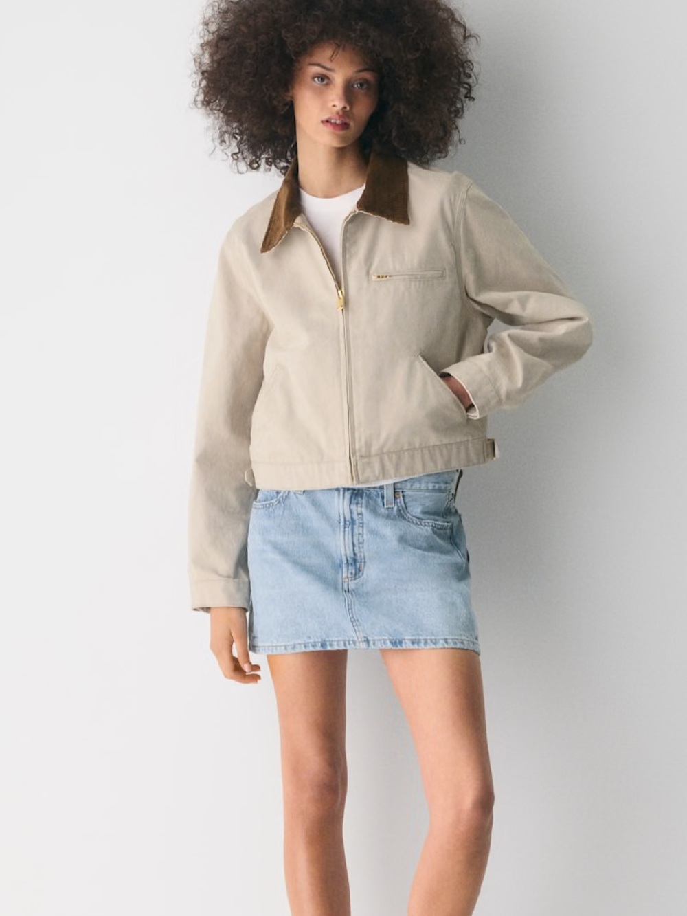 Aritzia Barkley Beige Bomber Jacket with Brown Corduroy Collar